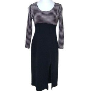 Vintage Scarlett Knits 90s Striped Long Sleeve Dress Black Gray Grunge Goth XS